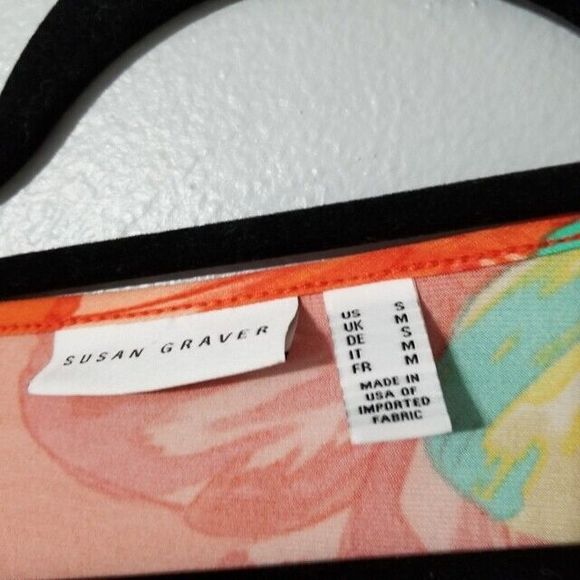 SUSAN GRAVER Women's Orange Bright Floral Asymmetrical Hem Tunic Blouse Top - Picture 2 of 5